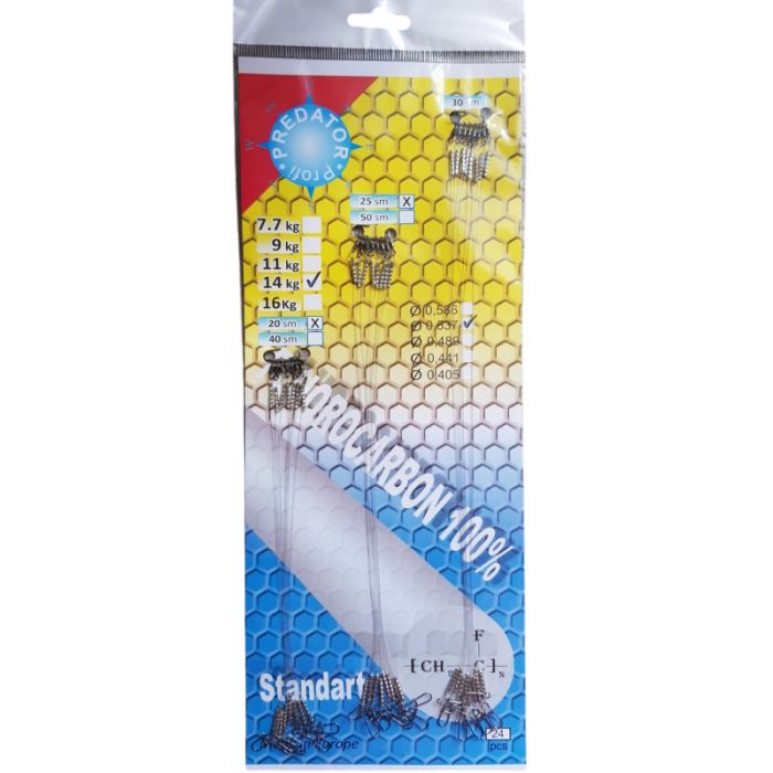 Повідець флюорокарбоновий Predator Profi Standart (24 шт) 14 кг d 0.537